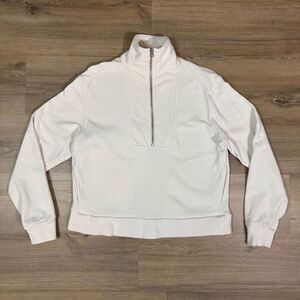 Everlane Women's XS The Track Half Zip Sweatshirt Bone White 100% Organic Cotton